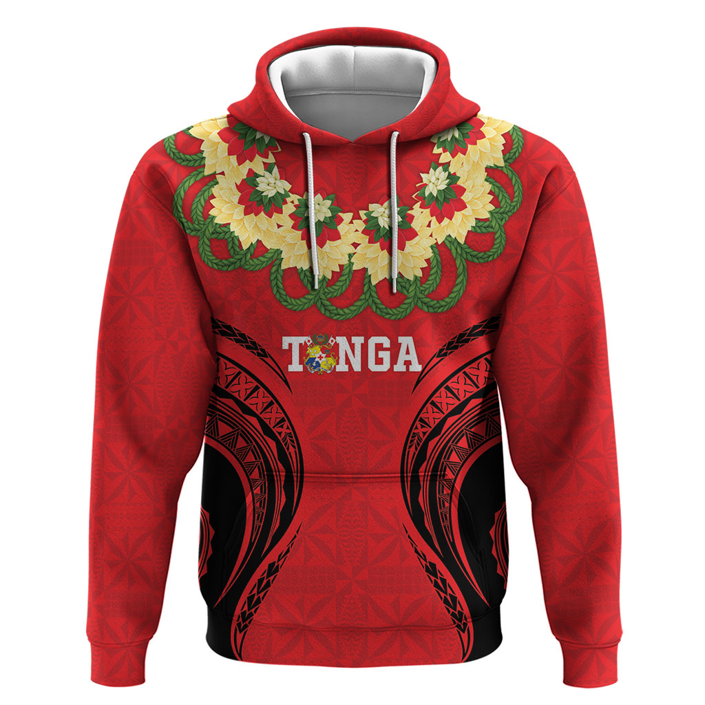 Personalised Red Tonga Ngatu Kahoa Lei Hoodie LT14 Pullover Hoodie Red - Polynesian Pride