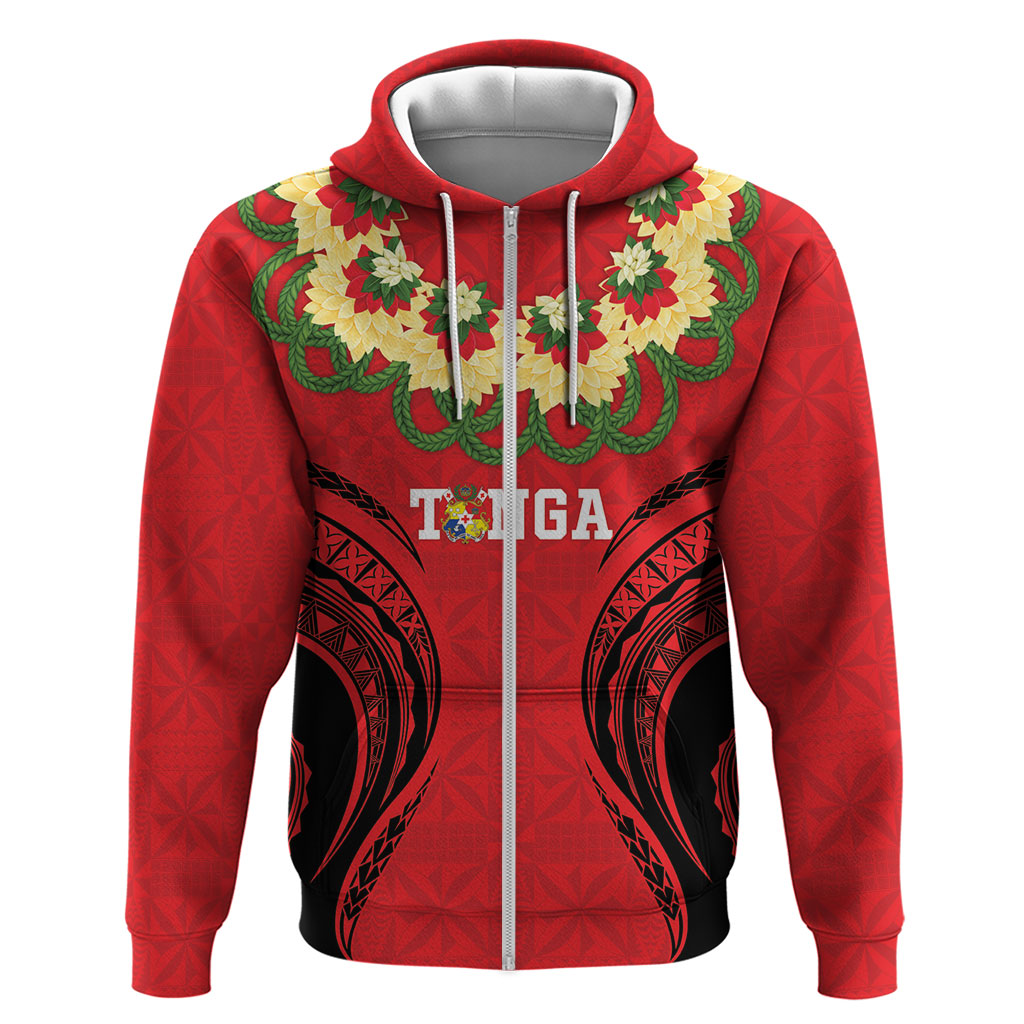 Personalised Red Tonga Ngatu Kahoa Lei Hoodie LT14 Zip Hoodie Red - Polynesian Pride
