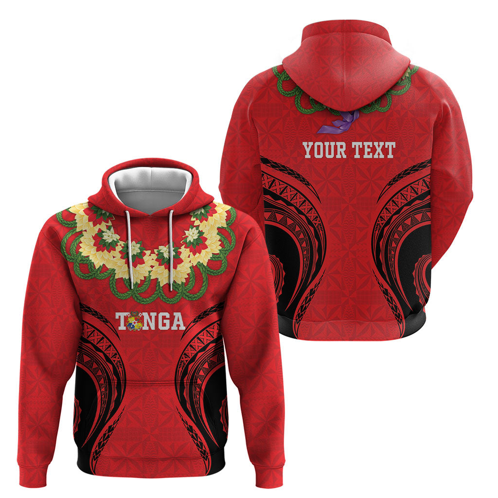 Personalised Red Tonga Ngatu Kahoa Lei Hoodie LT14 - Polynesian Pride