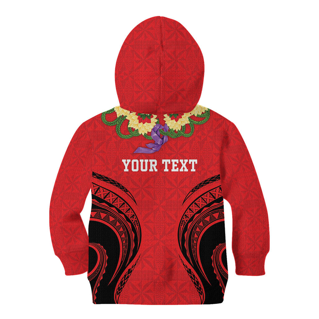 Personalised Red Tonga Ngatu Kahoa Lei Kid Hoodie LT14 - Polynesian Pride