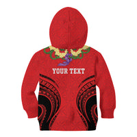 Personalised Red Tonga Ngatu Kahoa Lei Kid Hoodie LT14 - Polynesian Pride