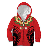 Personalised Red Tonga Ngatu Kahoa Lei Kid Hoodie LT14 Zip Hoodie Red - Polynesian Pride