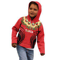 Personalised Red Tonga Ngatu Kahoa Lei Kid Hoodie LT14 - Polynesian Pride