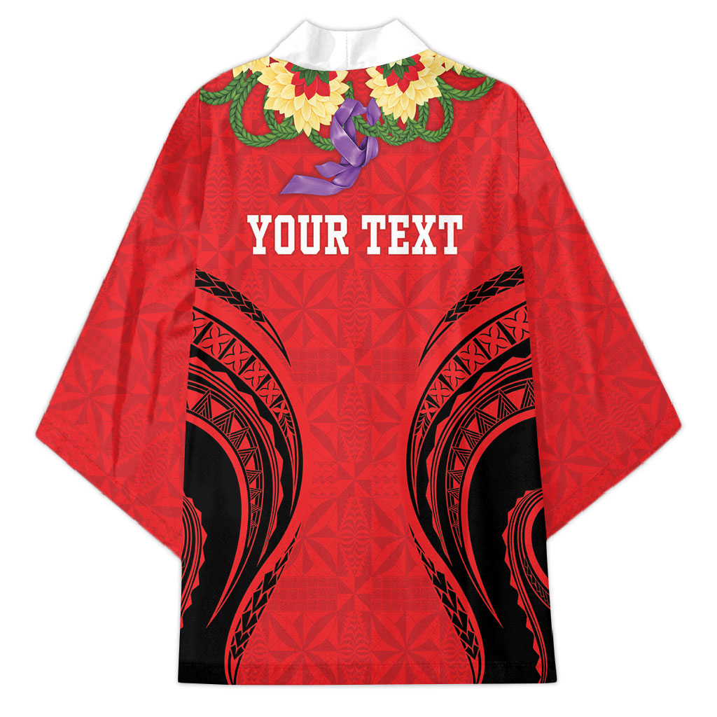 Personalised Red Tonga Ngatu Kahoa Lei Kimono LT14 - Polynesian Pride