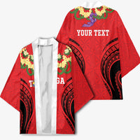 Personalised Red Tonga Ngatu Kahoa Lei Kimono LT14 - Polynesian Pride