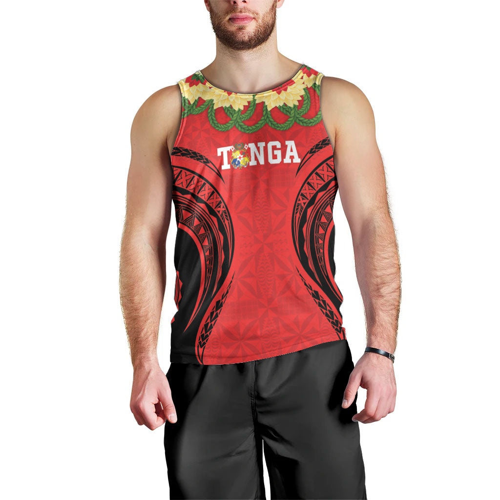 Personalised Red Tonga Ngatu Kahoa Lei Men Tank Top LT14 - Polynesian Pride