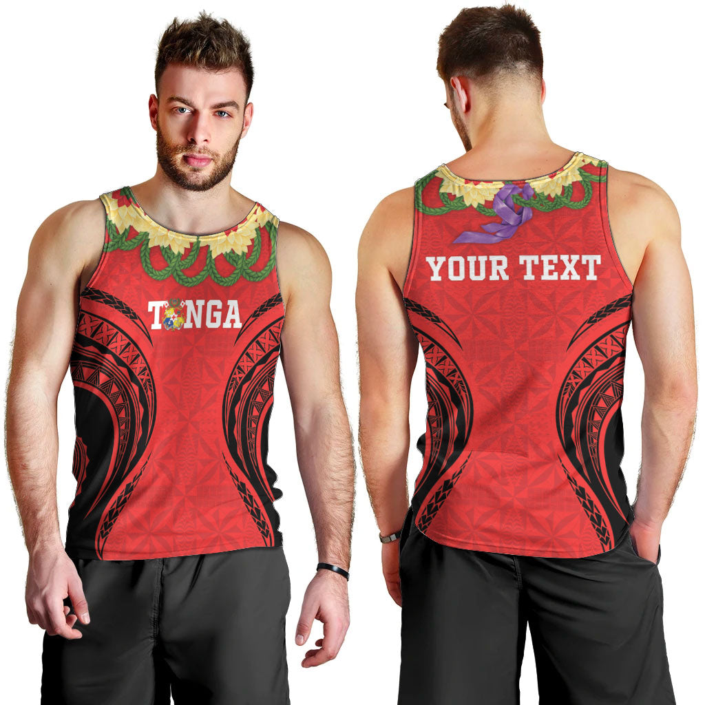 Personalised Red Tonga Ngatu Kahoa Lei Men Tank Top LT14 - Polynesian Pride