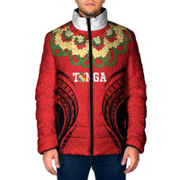 Personalised Red Tonga Ngatu Kahoa Lei Padded Jacket LT14 Men Red - Polynesian Pride
