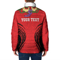Personalised Red Tonga Ngatu Kahoa Lei Padded Jacket LT14 - Polynesian Pride