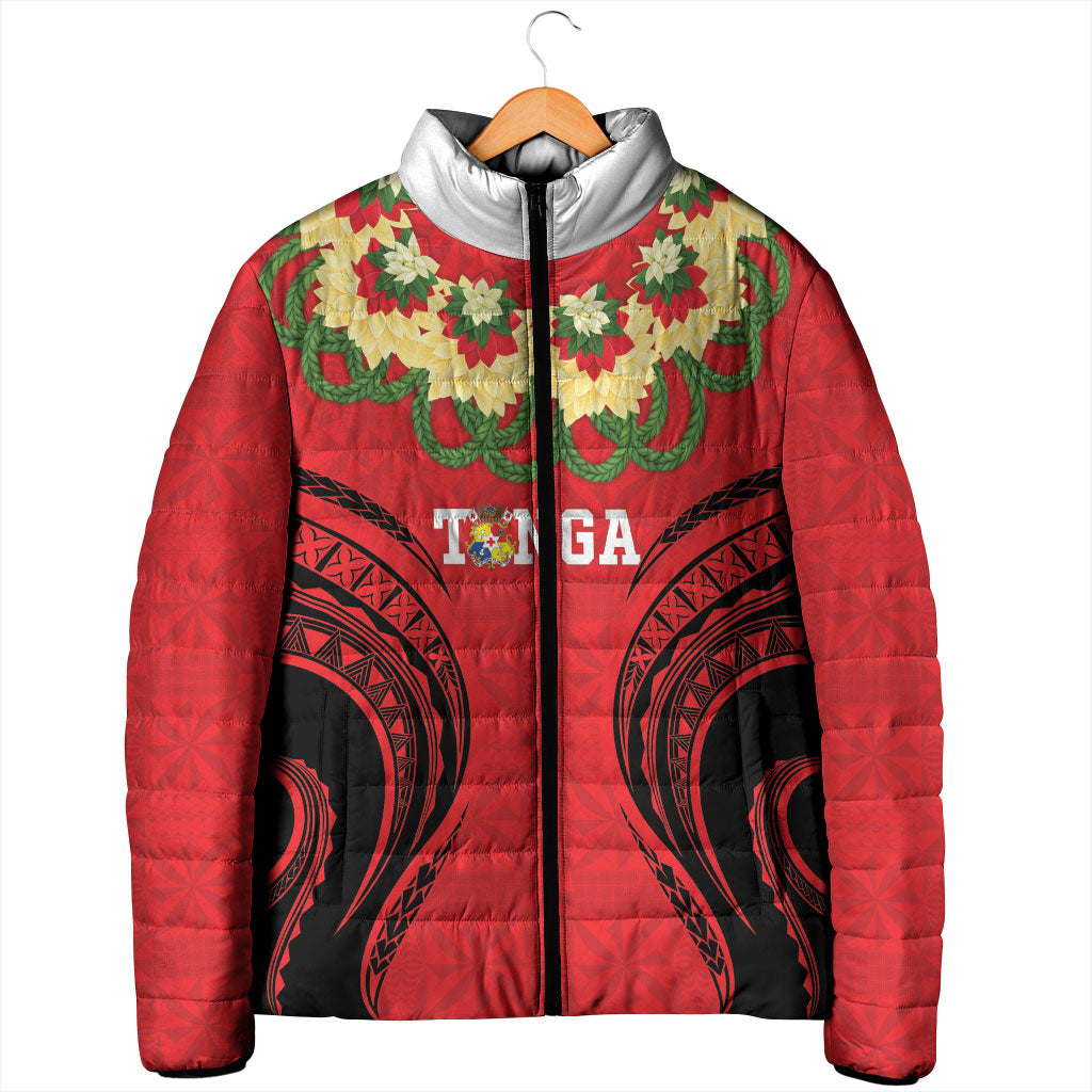 Personalised Red Tonga Ngatu Kahoa Lei Padded Jacket LT14 - Polynesian Pride