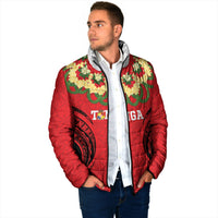 Personalised Red Tonga Ngatu Kahoa Lei Padded Jacket LT14 - Polynesian Pride