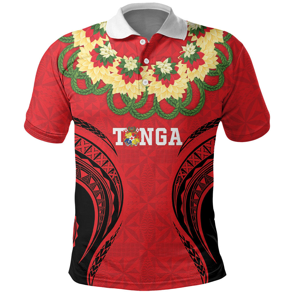 Personalised Red Tonga Ngatu Kahoa Lei Polo Shirt LT14 Red - Polynesian Pride