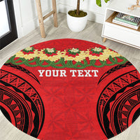 Personalised Red Tonga Ngatu Kahoa Lei Round Carpet LT14 Red - Polynesian Pride