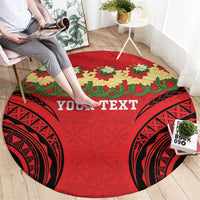 Personalised Red Tonga Ngatu Kahoa Lei Round Carpet LT14 - Polynesian Pride