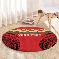 Personalised Red Tonga Ngatu Kahoa Lei Round Carpet LT14 - Polynesian Pride