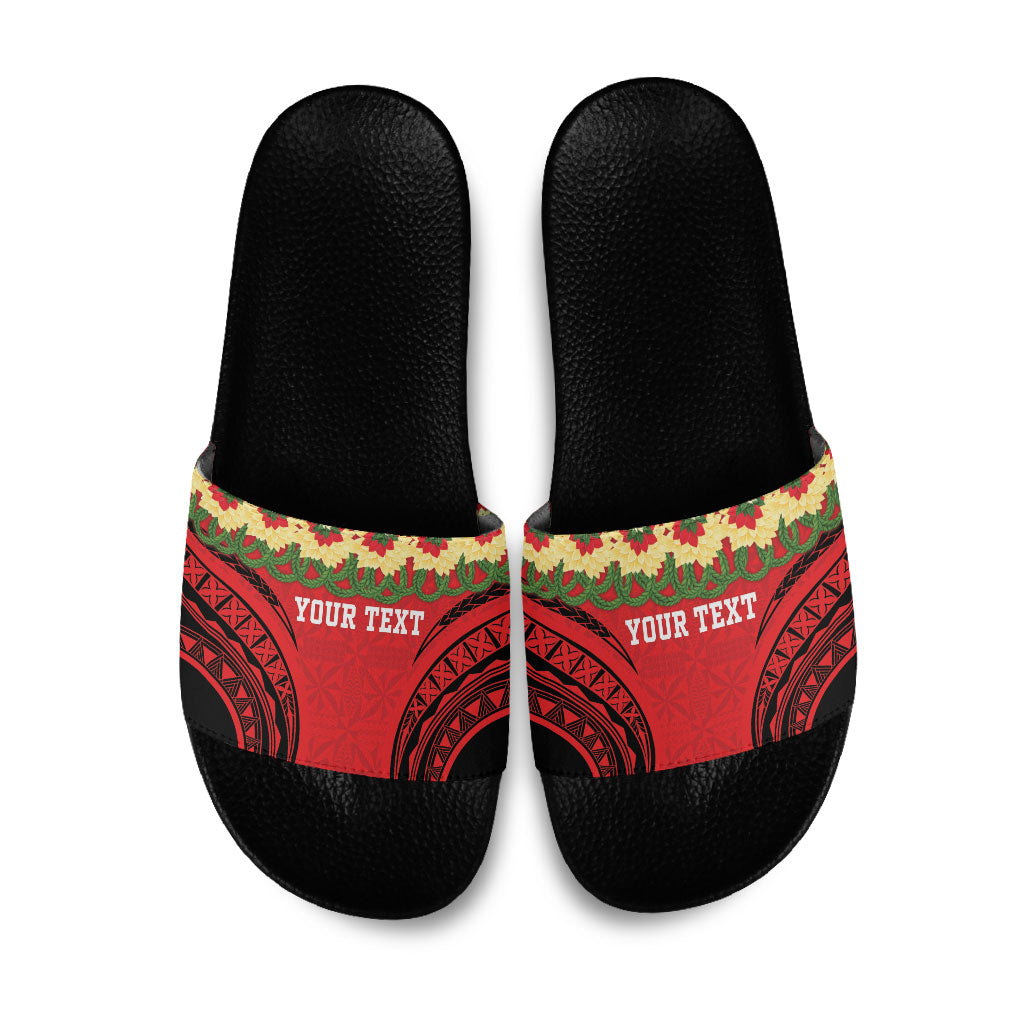 Personalised Red Tonga Ngatu Kahoa Lei Slide Sandals LT14 Red - Polynesian Pride
