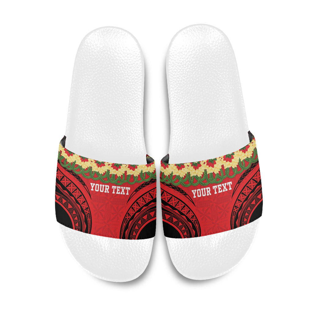 Personalised Red Tonga Ngatu Kahoa Lei Slide Sandals LT14 Red - Polynesian Pride