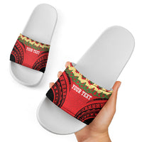 Personalised Red Tonga Ngatu Kahoa Lei Slide Sandals LT14 - Polynesian Pride