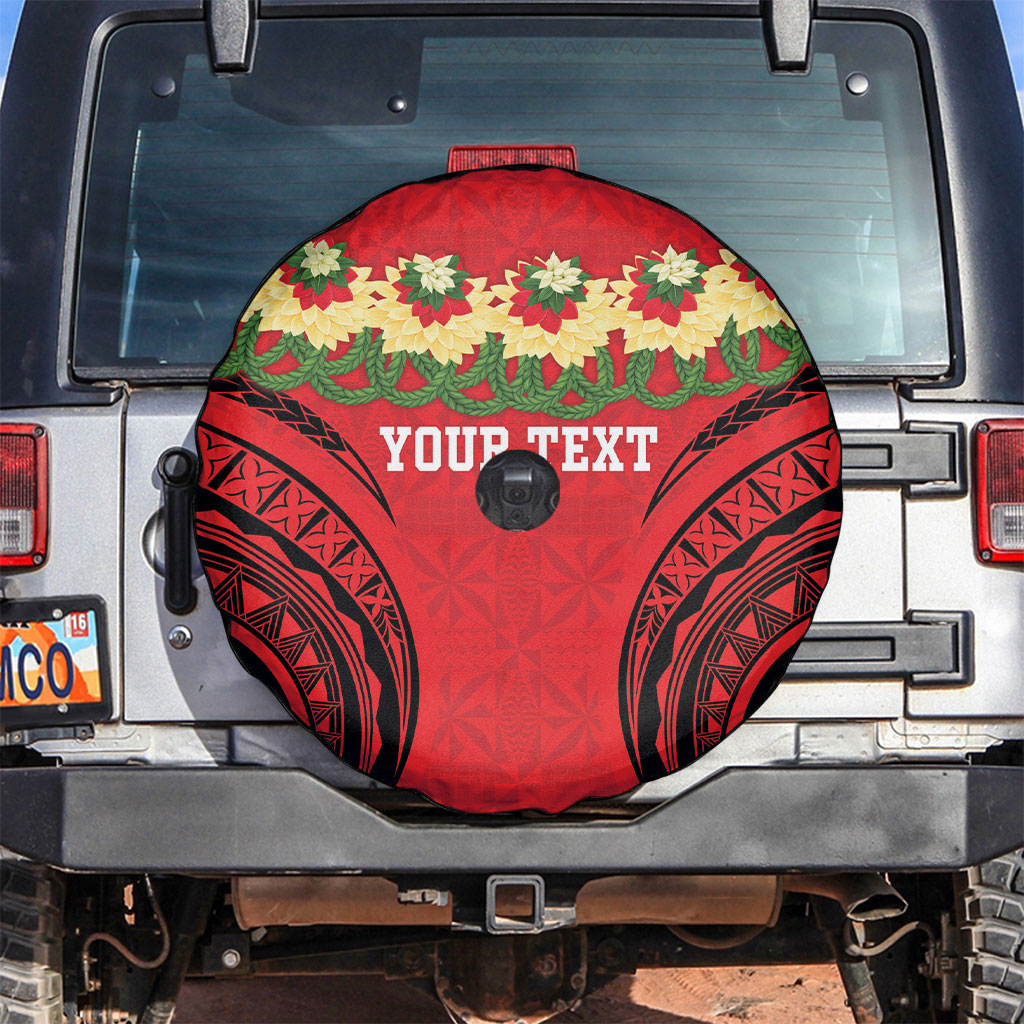 Personalised Red Tonga Ngatu Kahoa Lei Spare Tire Cover LT14 Red - Polynesian Pride