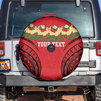 Personalised Red Tonga Ngatu Kahoa Lei Spare Tire Cover LT14 Red - Polynesian Pride