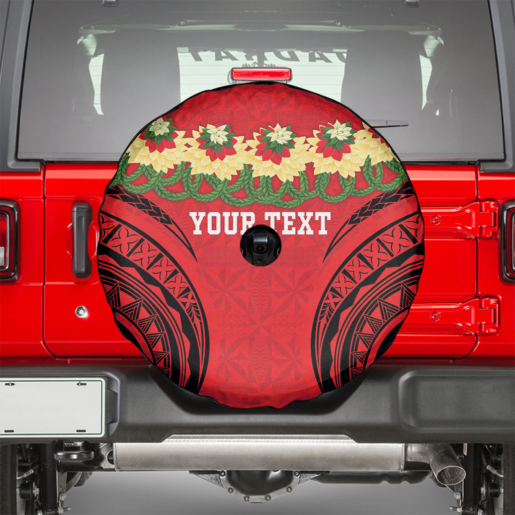 Personalised Red Tonga Ngatu Kahoa Lei Spare Tire Cover LT14 - Polynesian Pride