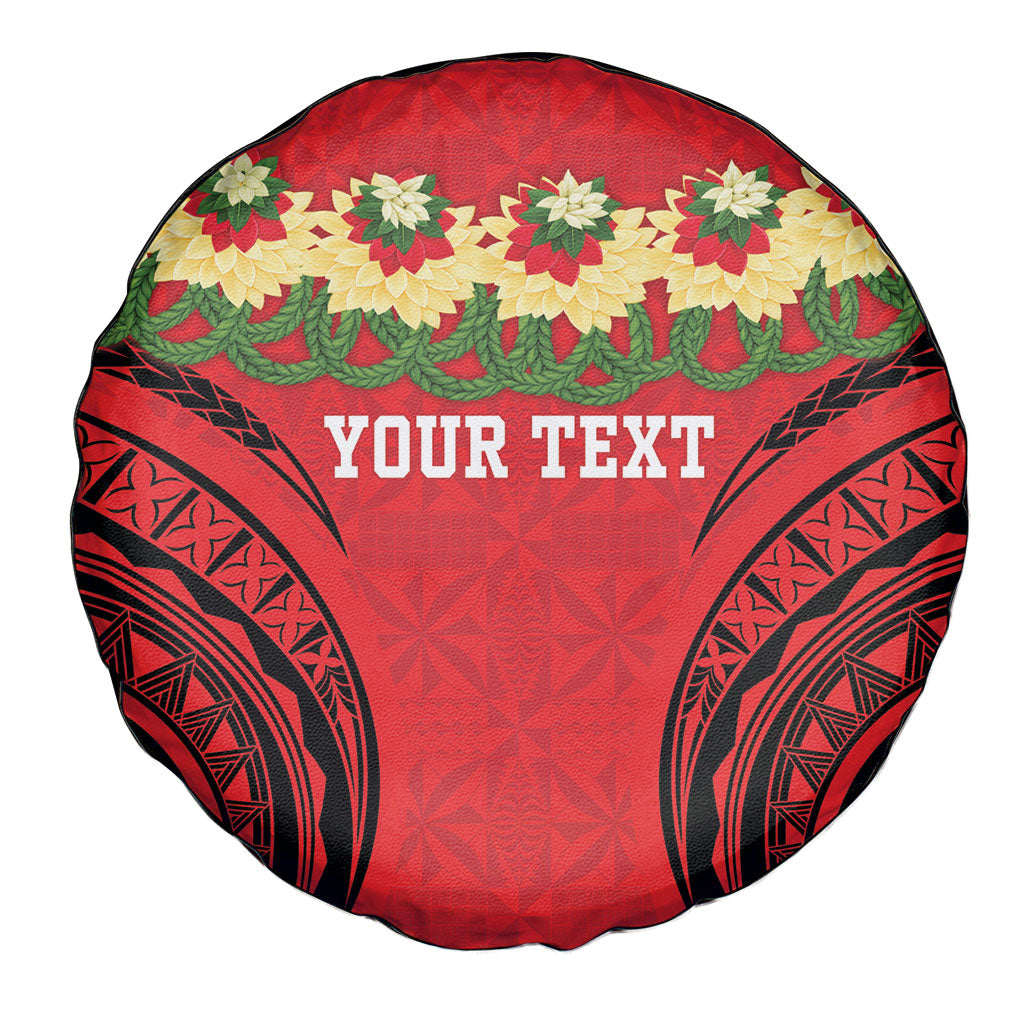 Personalised Red Tonga Ngatu Kahoa Lei Spare Tire Cover LT14 - Polynesian Pride