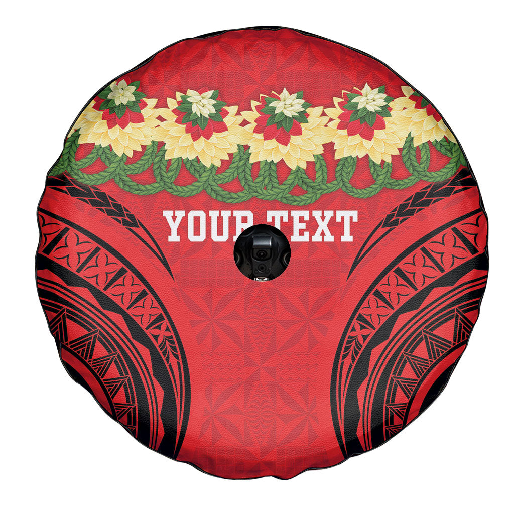 Personalised Red Tonga Ngatu Kahoa Lei Spare Tire Cover LT14 - Polynesian Pride
