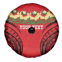 Personalised Red Tonga Ngatu Kahoa Lei Spare Tire Cover LT14 - Polynesian Pride