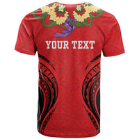 Personalised Red Tonga Ngatu Kahoa Lei T Shirt LT14 - Polynesian Pride