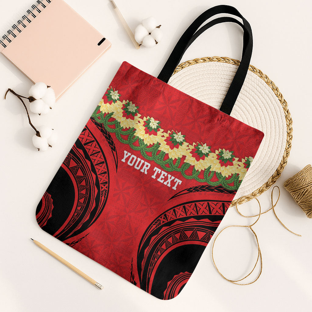 Personalised Red Tonga Ngatu Kahoa Lei Tote Bag LT14 Black Strap One Size Red - Polynesian Pride