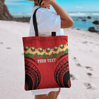 Personalised Red Tonga Ngatu Kahoa Lei Tote Bag LT14 - Polynesian Pride