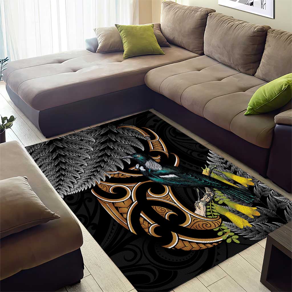 Aotearoa Kowhai Tui Bird Area Rug Maori Ngaru With Silver Fern