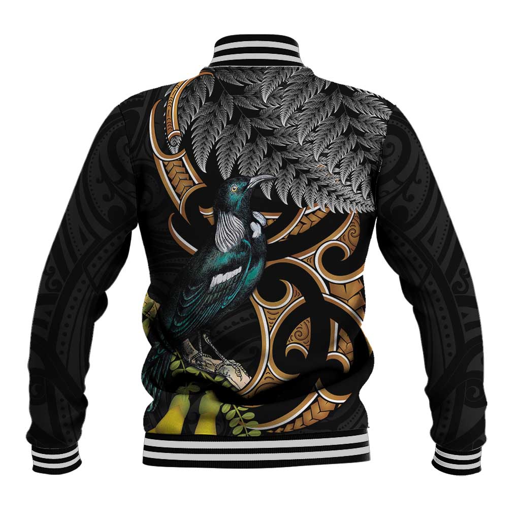 Aotearoa Kowhai Tui Bird Baseball Jacket Maori Ngaru With Silver Fern