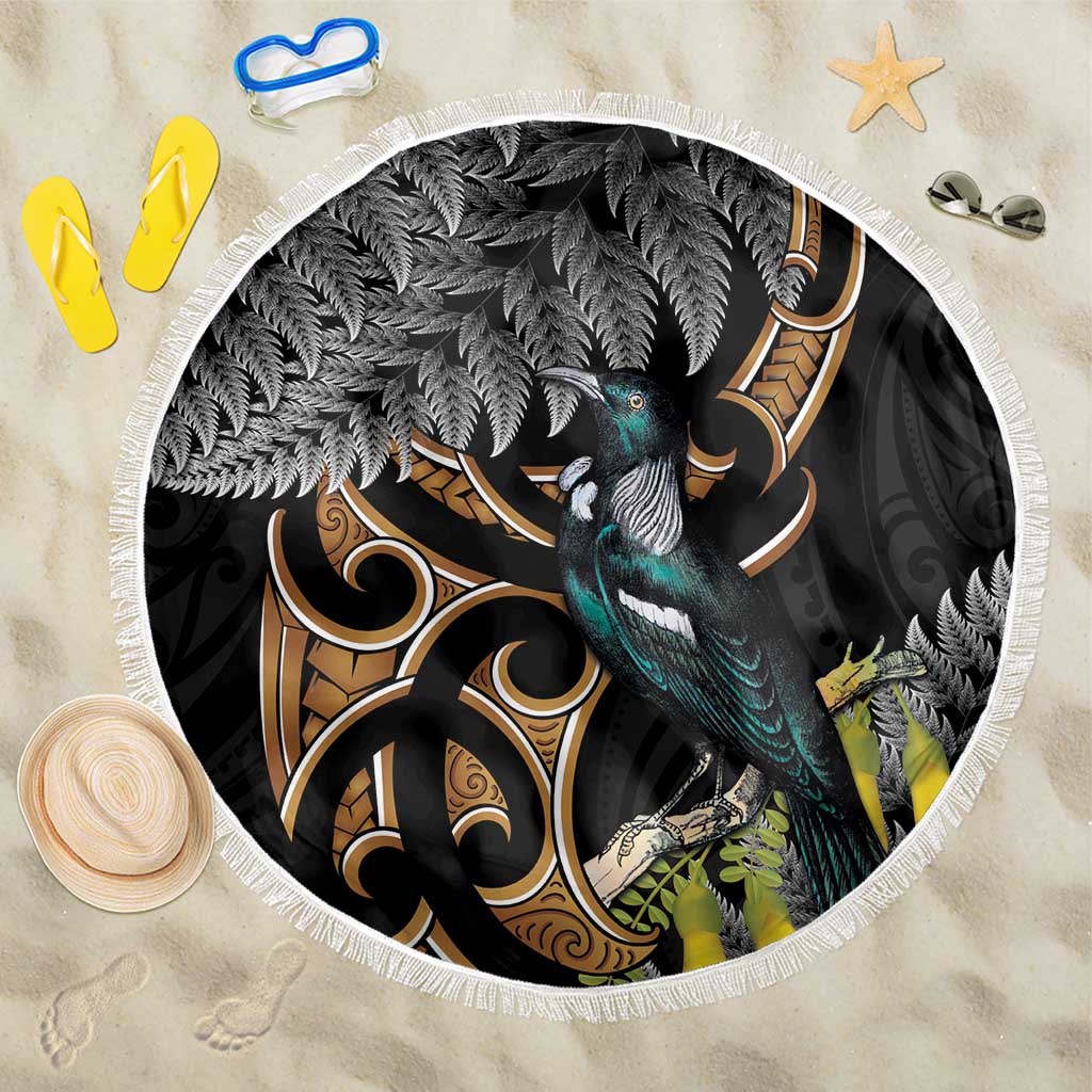 Aotearoa Kowhai Tui Bird Beach Blanket Maori Ngaru With Silver Fern