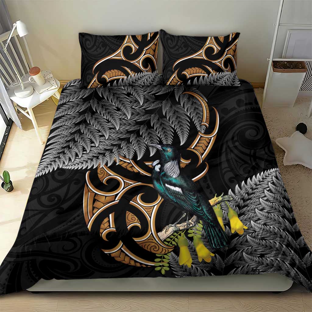 Aotearoa Kowhai Tui Bird Bedding Set Maori Ngaru With Silver Fern