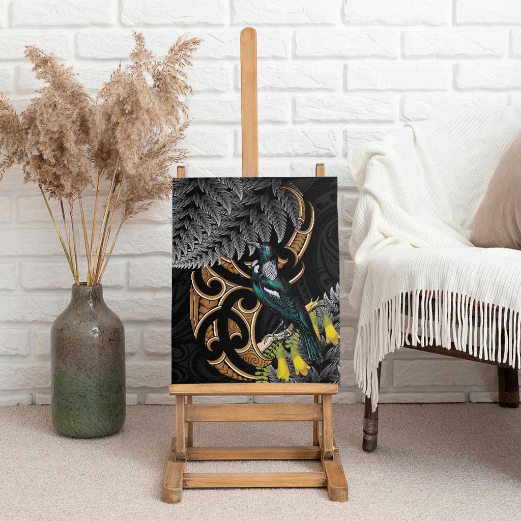 Aotearoa Kowhai Tui Bird Canvas Wall Art Maori Ngaru With Silver Fern
