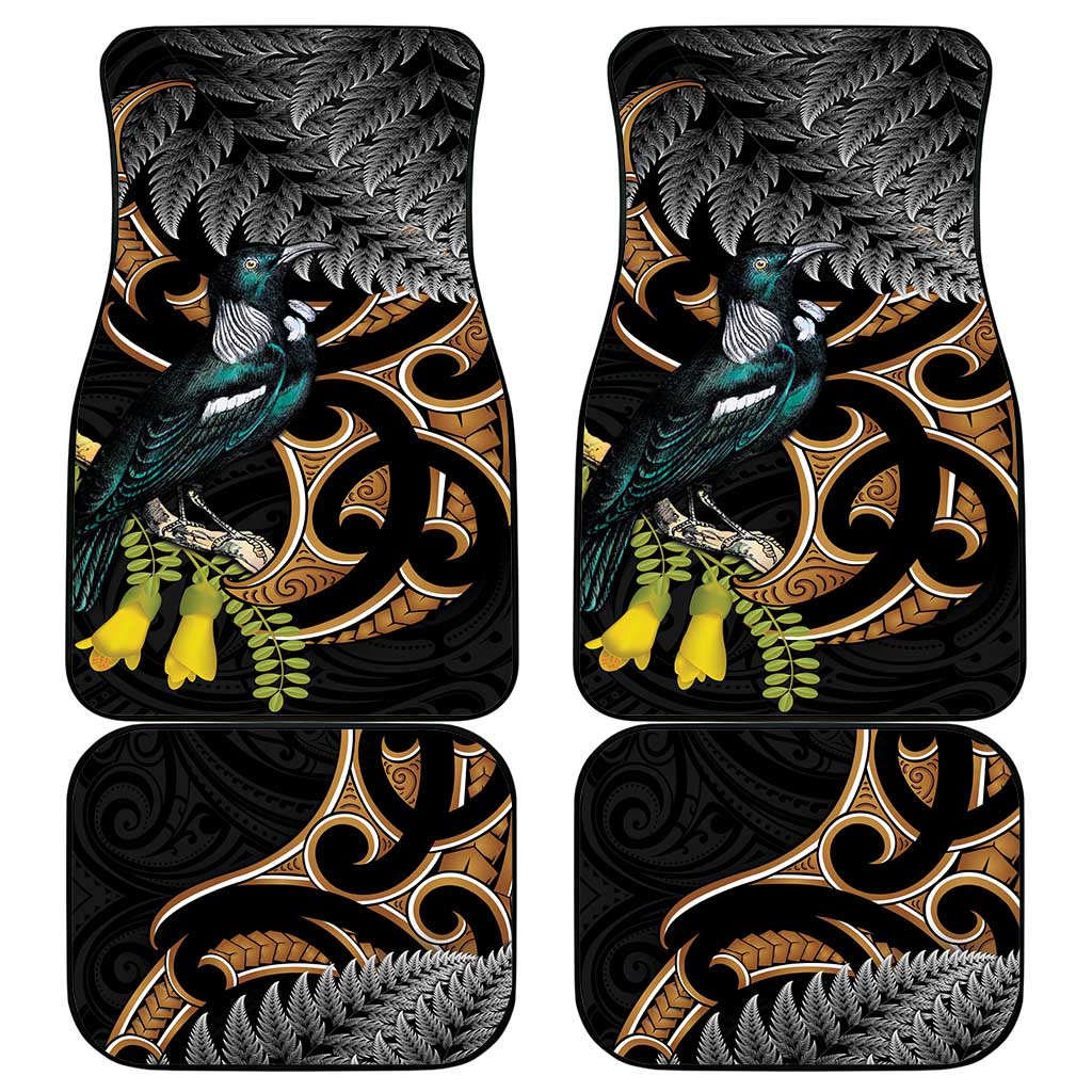Aotearoa Kowhai Tui Bird Car Mats Maori Ngaru With Silver Fern