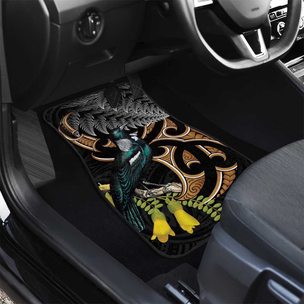 Aotearoa Kowhai Tui Bird Car Mats Maori Ngaru With Silver Fern