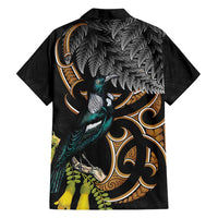 Aotearoa Kowhai Tui Bird Family Matching Off Shoulder Maxi Dress and Hawaiian Shirt Maori Ngaru With Silver Fern