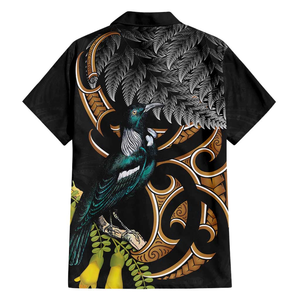 Aotearoa Kowhai Tui Bird Family Matching Short Sleeve Bodycon Dress and Hawaiian Shirt Maori Ngaru With Silver Fern LT14 - Polynesian Pride