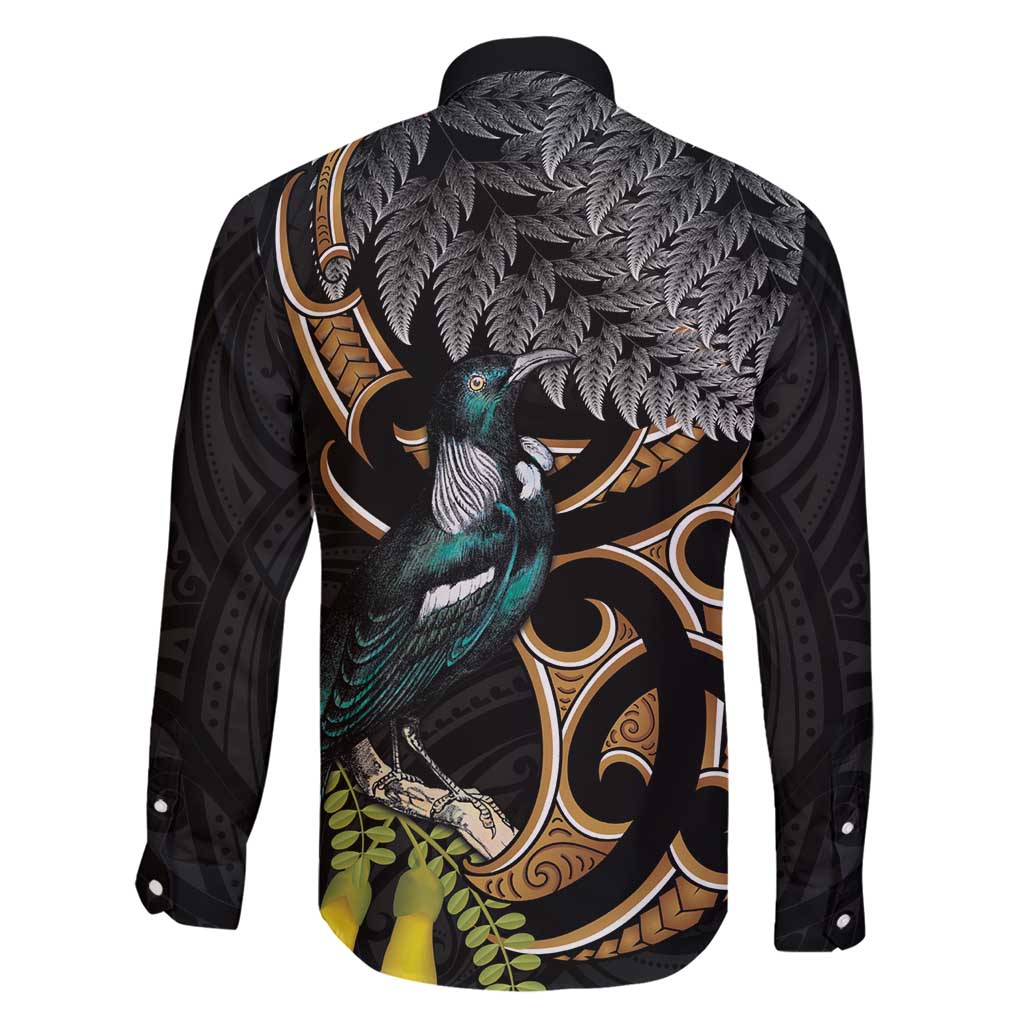 Aotearoa Kowhai Tui Bird Family Matching Short Sleeve Bodycon Dress and Hawaiian Shirt Maori Ngaru With Silver Fern LT14 - Polynesian Pride