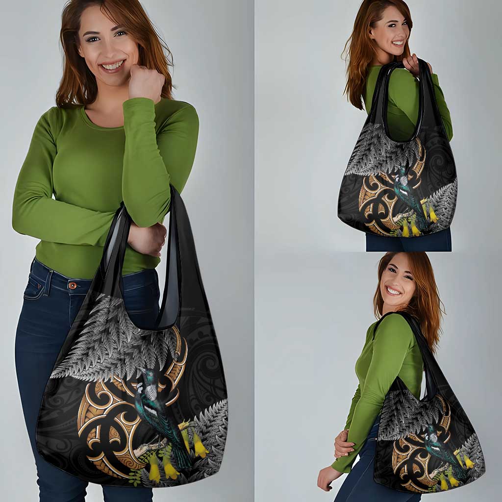 Aotearoa Kowhai Tui Bird Grocery Bag Maori Ngaru With Silver Fern