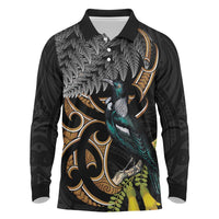 Aotearoa Kowhai Tui Bird Long Sleeve Polo Shirt Maori Ngaru With Silver Fern