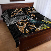Aotearoa Kowhai Tui Bird Quilt Bed Set Maori Ngaru With Silver Fern