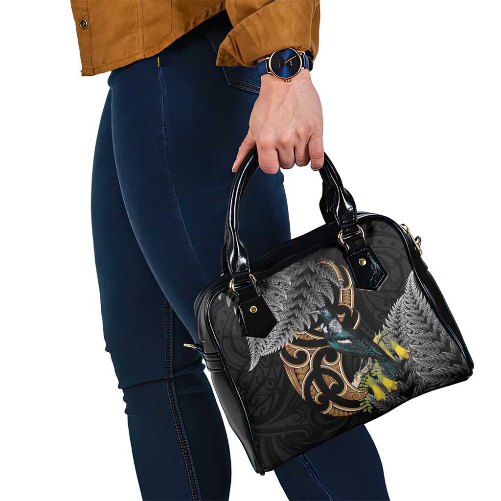 Aotearoa Kowhai Tui Bird Shoulder Handbag Maori Ngaru With Silver Fern