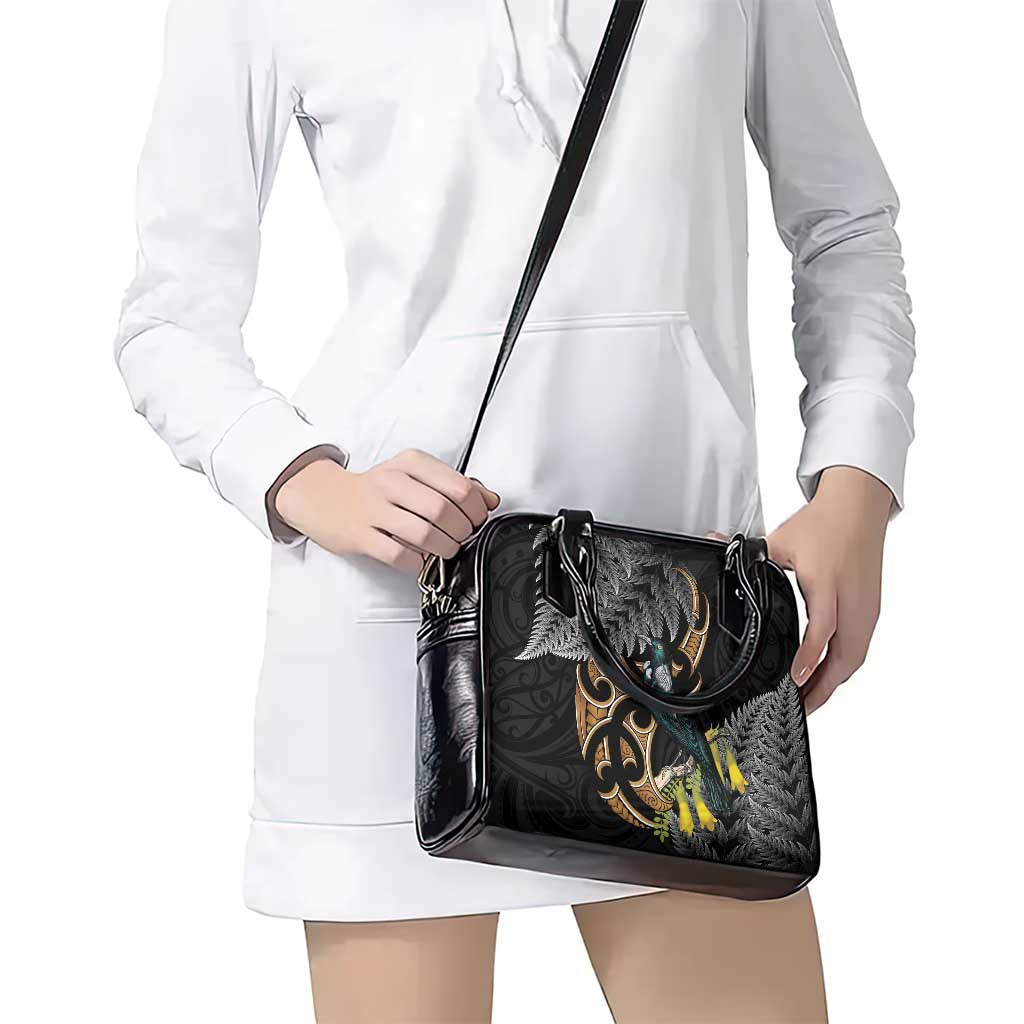 Aotearoa Kowhai Tui Bird Shoulder Handbag Maori Ngaru With Silver Fern