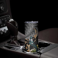 Aotearoa Kowhai Tui Bird Skinny Tumbler Maori Ngaru With Silver Fern LT14 - Polynesian Pride