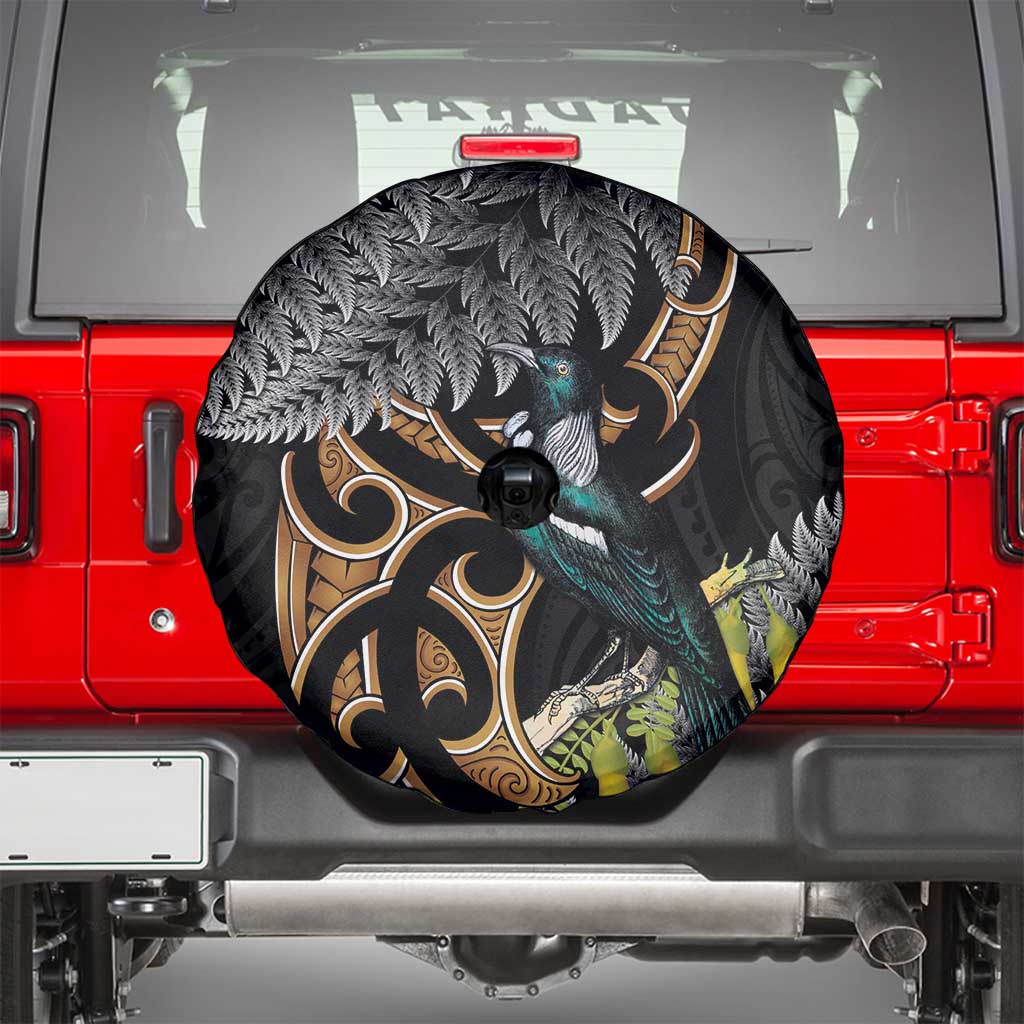 Aotearoa Kowhai Tui Bird Spare Tire Cover Maori Ngaru With Silver Fern