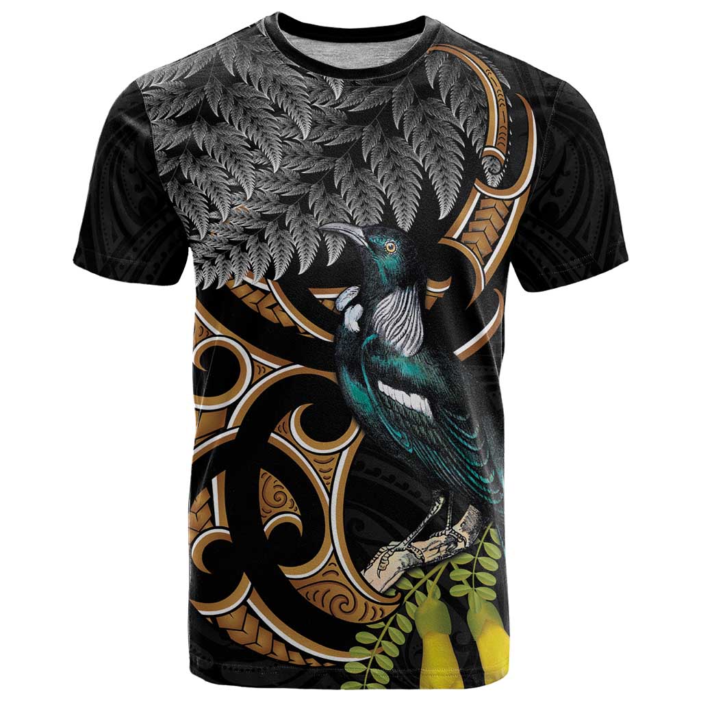 Aotearoa Kowhai Tui Bird T Shirt Maori Ngaru With Silver Fern