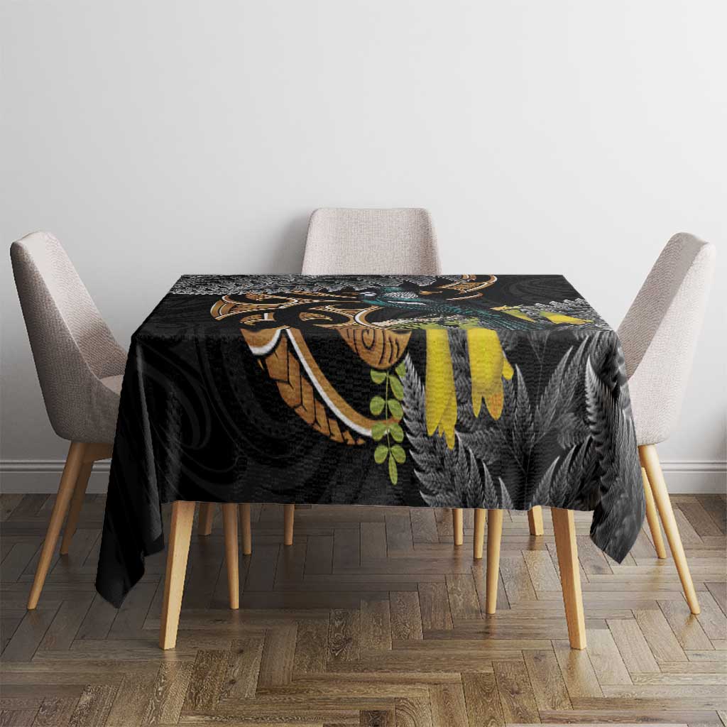 Aotearoa Kowhai Tui Bird Tablecloth Maori Ngaru With Silver Fern